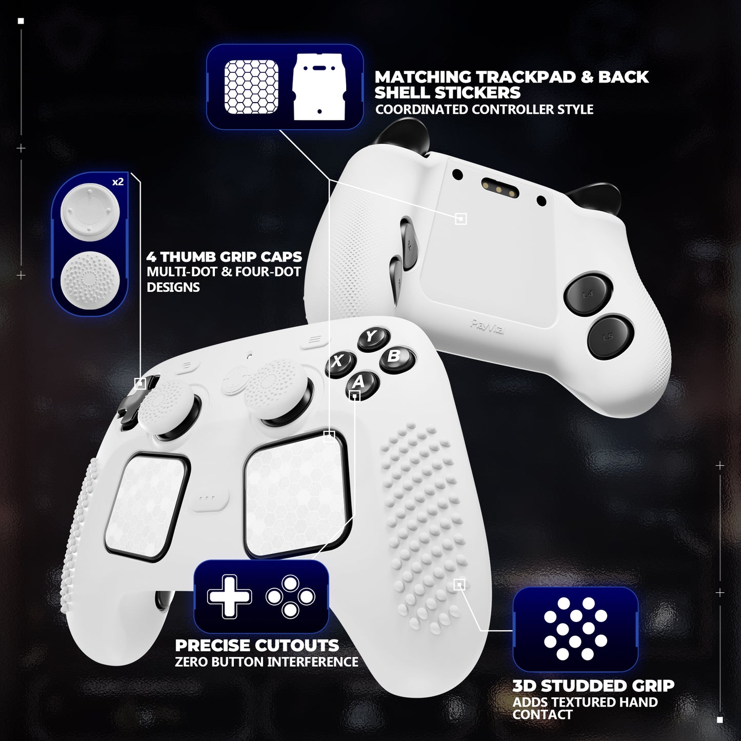 PlayVital 3D Studded Edition シリコンカバー 4個のサムグリップ＆ステッカー付き Steam Controller 2（2026）用【ホワイト】