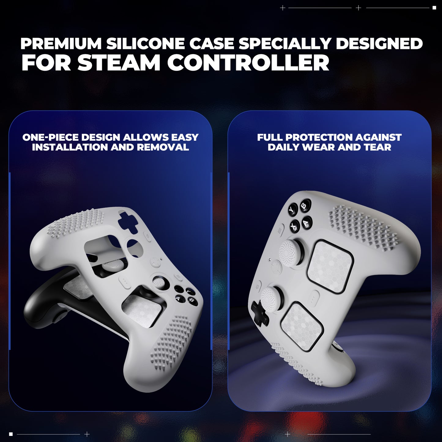 PlayVital 3D Studded Edition シリコンカバー 4個のサムグリップ＆ステッカー付き Steam Controller 2（2026）用【ホワイト】