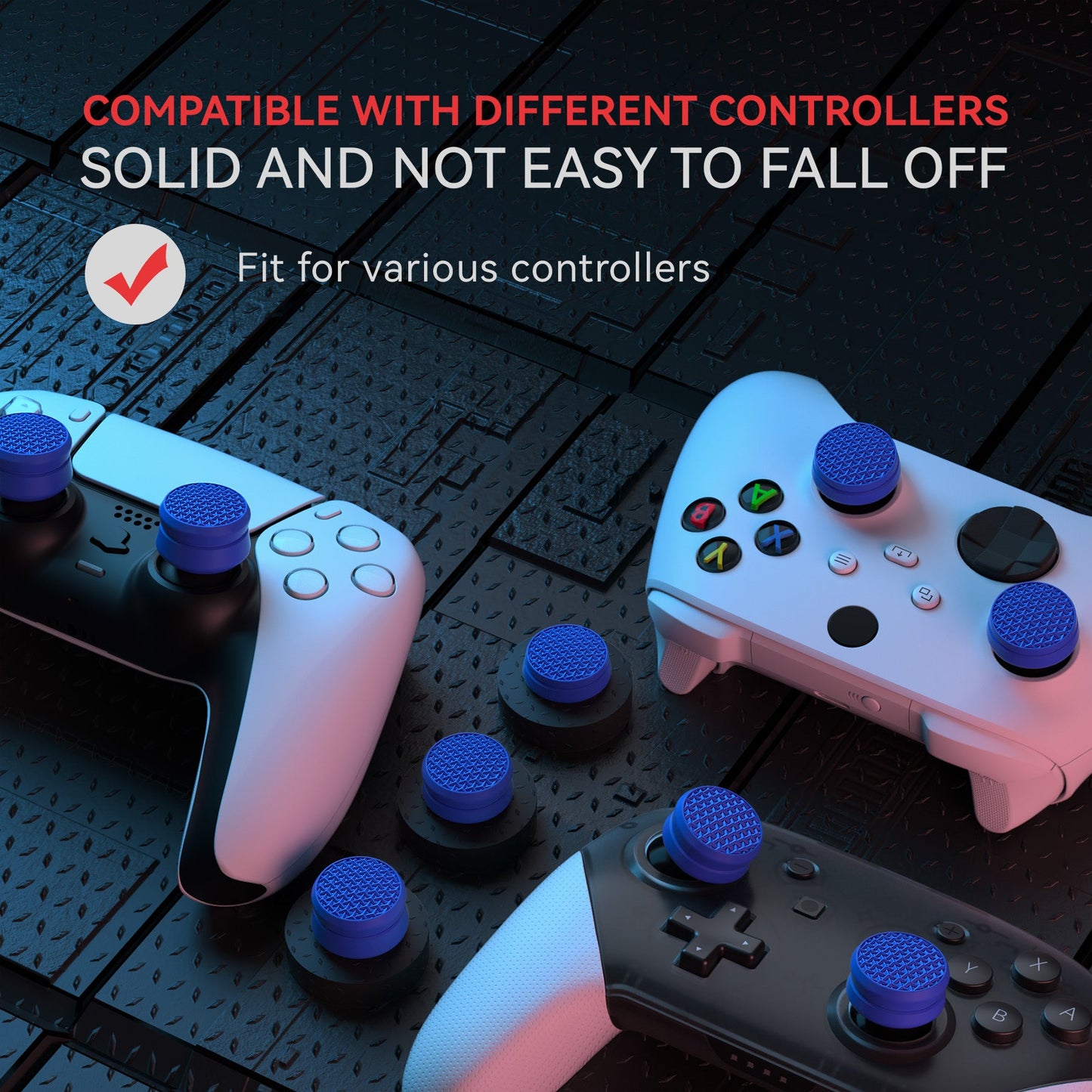 PlayVital 3 Height Armor Thumbs Cushion Caps Thumb Grips for ps5, for ps4, Thumbstick Grip Cover for Xbox Core Wireless Controller, Thumb Grip Caps for Xbox One, Elite Series 2, for Switch Pro - Blue - PJM3070 PlayVital