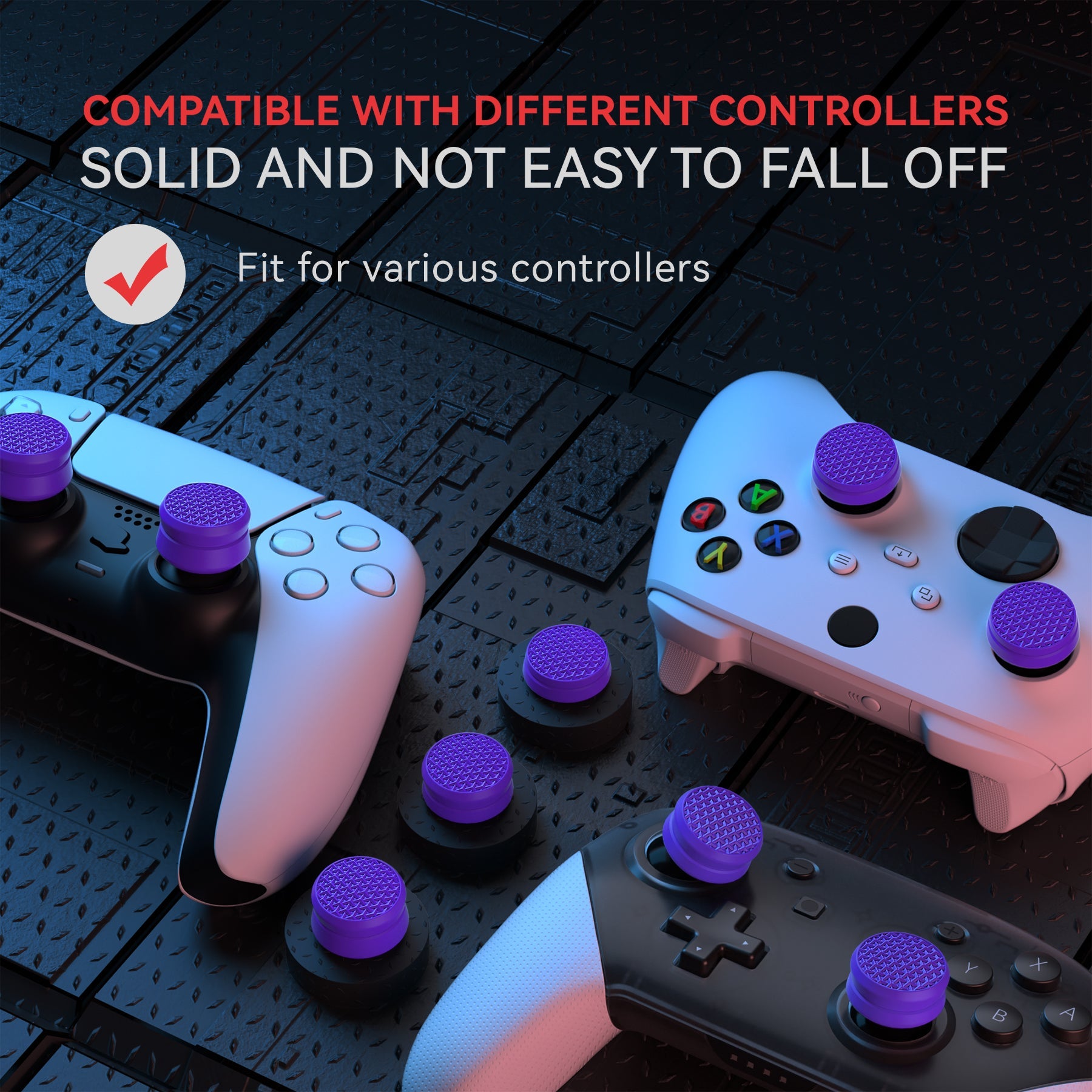 PlayVital 3 Height Armor Thumbs Cushion Caps Thumb Grips for ps5, for ps4, Thumbstick Grip Cover for Xbox Core Wireless Controller, Thumb Grip Caps for Xbox One, Elite Series 2, for Switch Pro - Purple - PJM3069 PlayVital