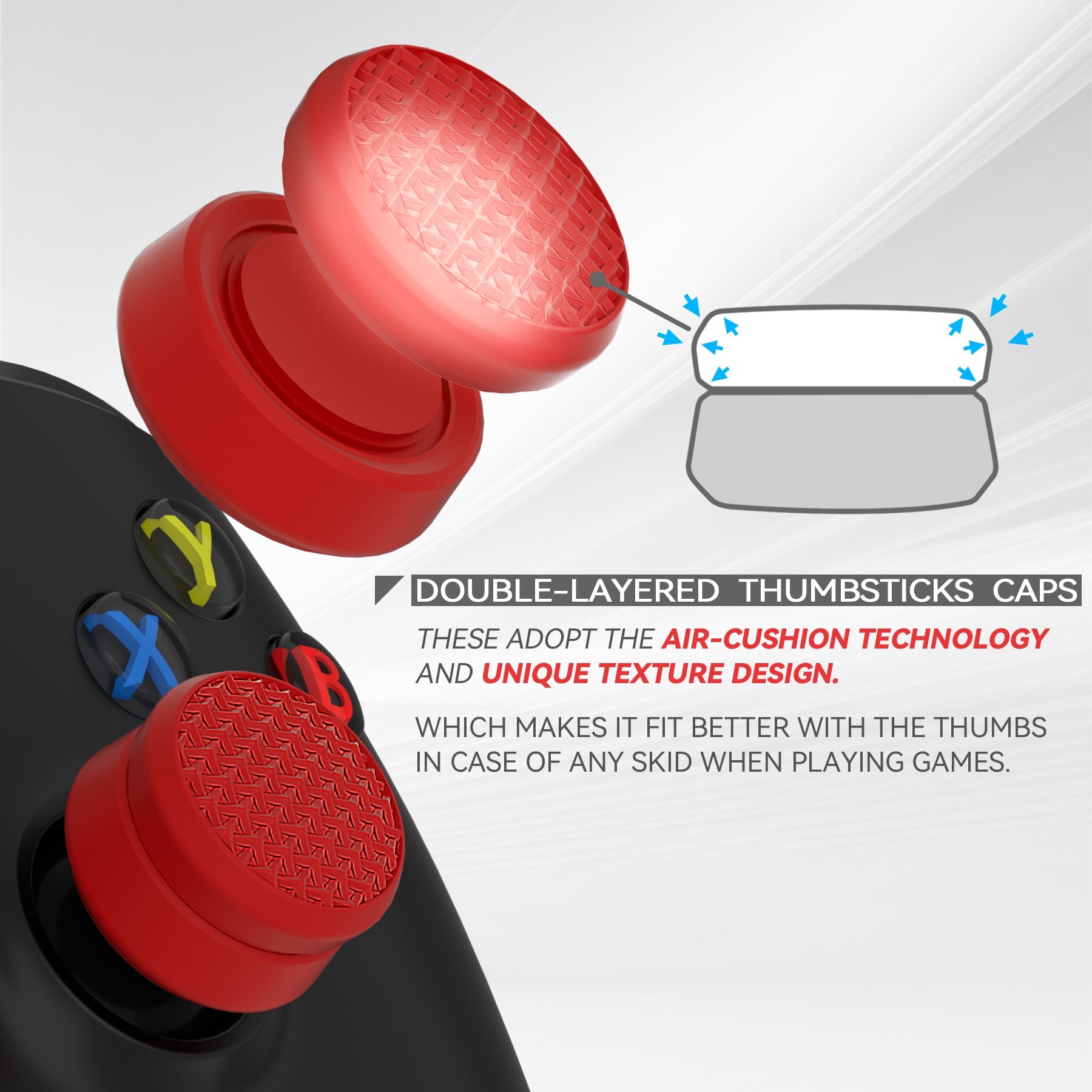 PlayVital 3 Height Armor Thumbs Cushion Caps Thumb Grips for ps5, for ps4, Thumbstick Grip Cover for Xbox Core Wireless Controller, Thumb Grip Caps for Xbox One, Elite Series 2, for Switch Pro - Passion Red - PJM3071 PlayVital