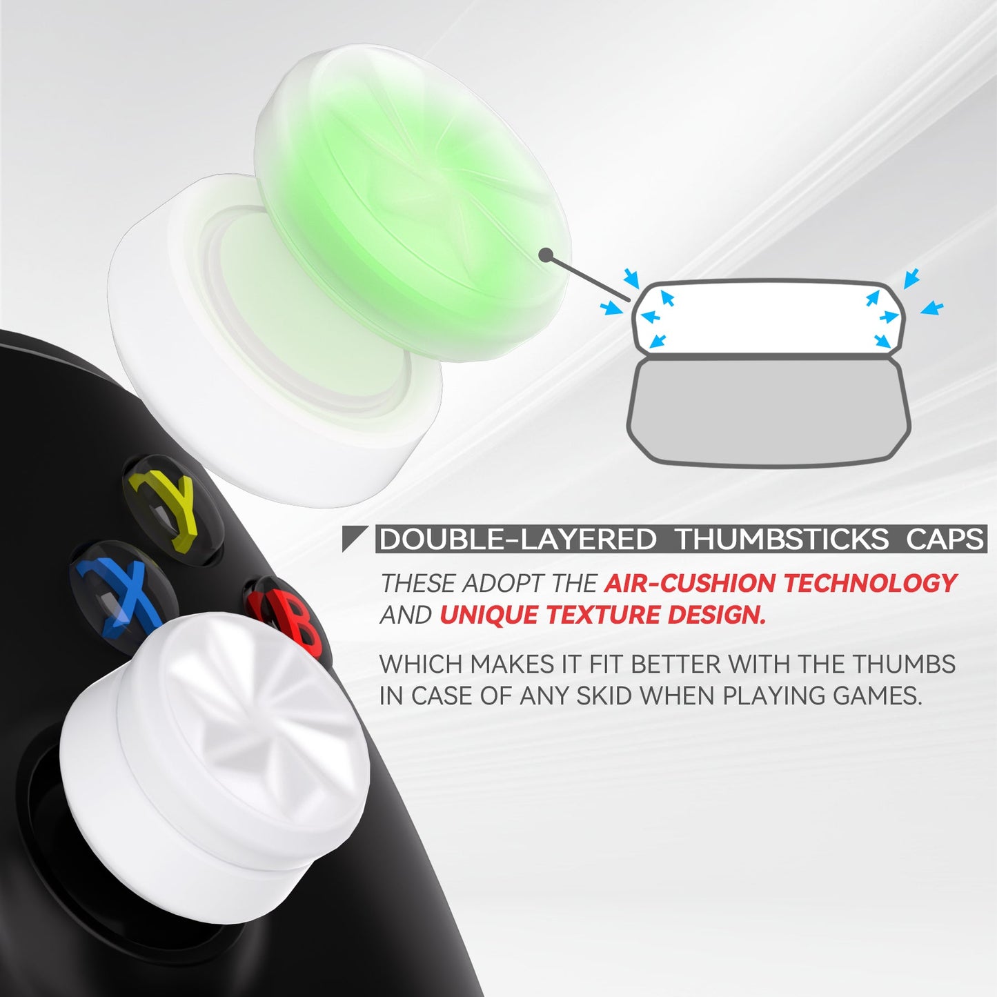 PlayVital 3 Height Hurricane Thumbs Cushion Caps Thumb Grips for ps5, for ps4, Thumbstick Grip Cover for Xbox Core Wireless Controller, Thumb Grips for Xbox One, Elite Series 2, for Switch Pro - White - PJM3063 PlayVital