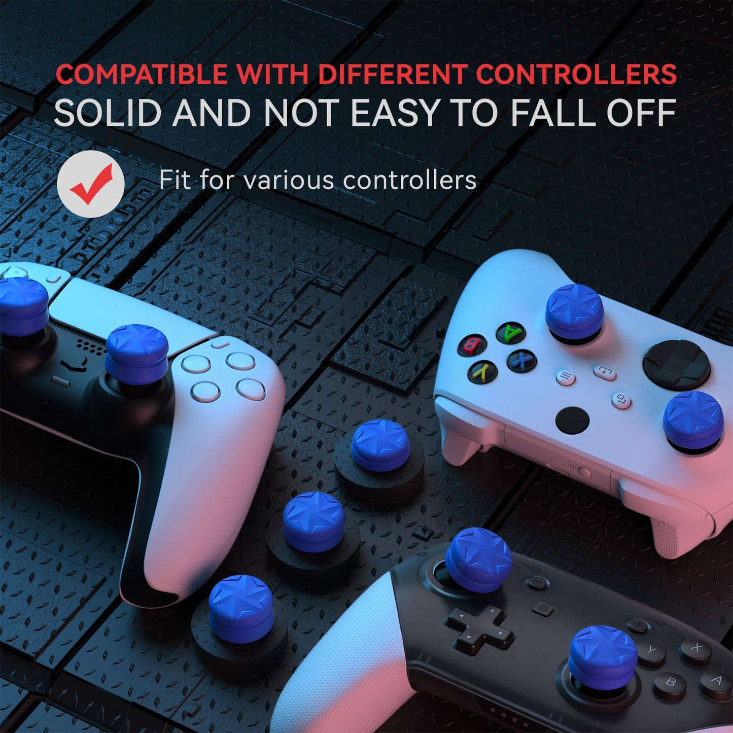 PlayVital 3 Height Razor Thumbs Cushion Caps Thumb Grips for ps5, for ps4, Thumbstick Grip Cover for Xbox Core Wireless Controller, Thumb Grip Caps for Xbox One, Elite Series 2, for Switch Pro - Blue - PJM3060 PlayVital