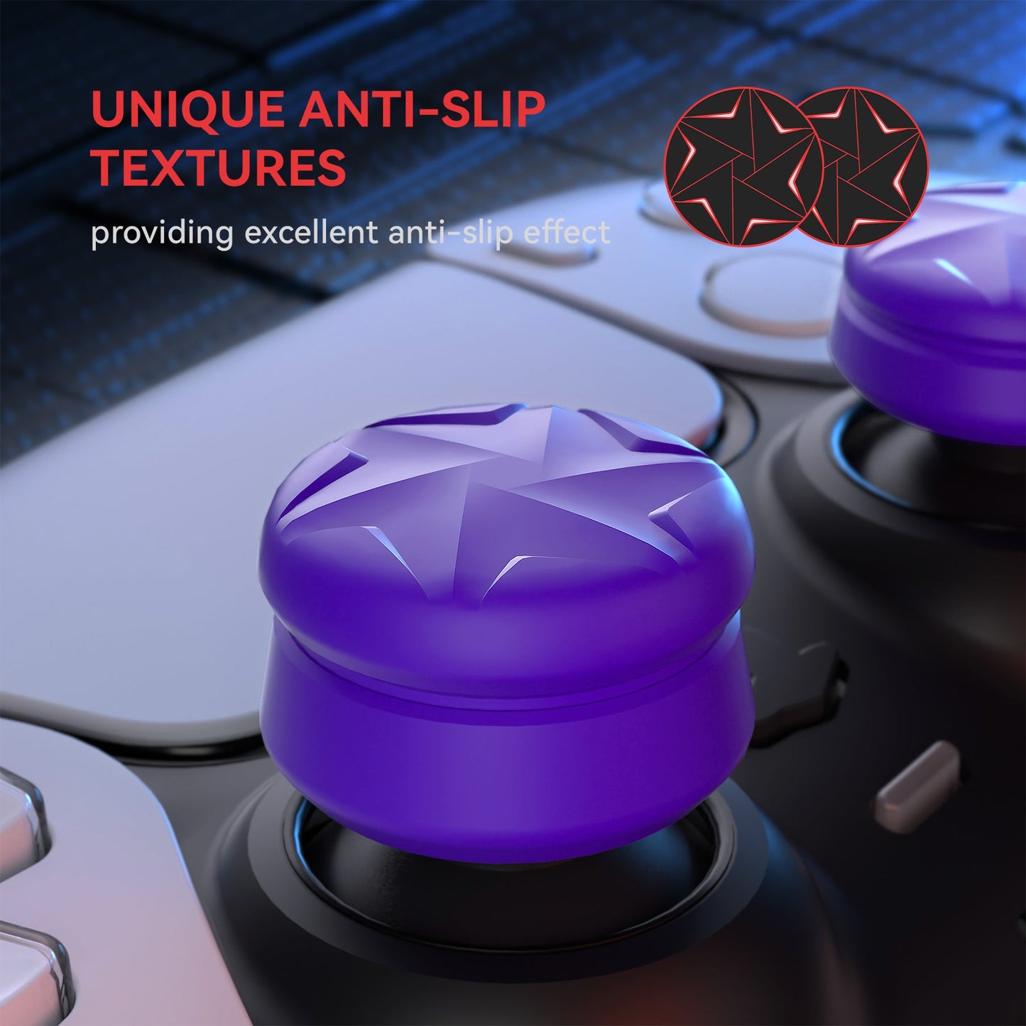 PlayVital 3 Height Razor Thumbs Cushion Caps Thumb Grips for ps5, for ps4, Thumbstick Grip Cover for Xbox Core Wireless Controller, Thumb Grip Caps for Xbox One, Elite Series 2, for Switch Pro - Purple - PJM3059 PlayVital