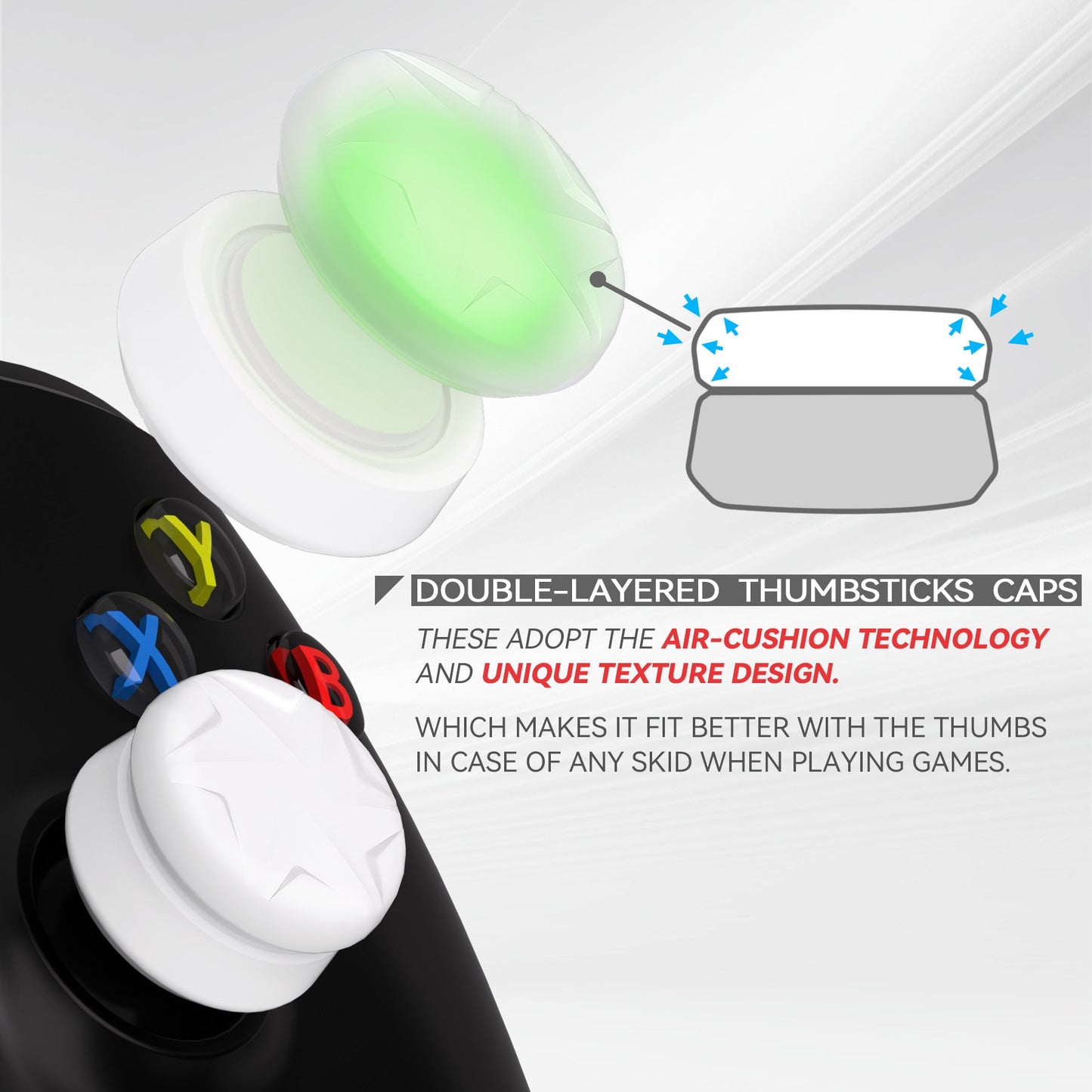 PlayVital 3 Height Razor Thumbs Cushion Caps Thumb Grips for ps5, for ps4, Thumbstick Grip Cover for Xbox Core Wireless Controller, Thumb Grip Caps for Xbox One, Elite Series 2, for Switch Pro - White - PJM3058 PlayVital