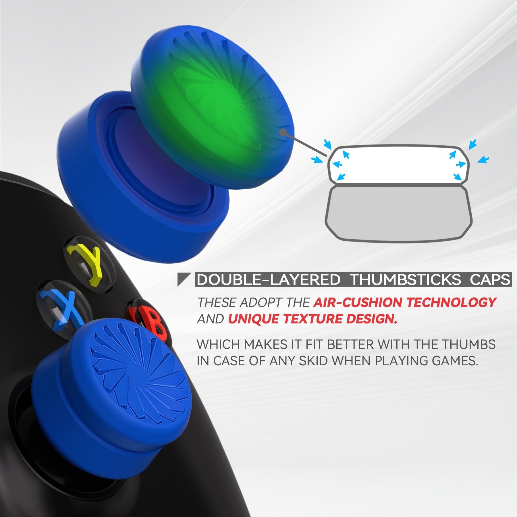 PlayVital 3 Height Turbine Thumbs Cushion Caps Thumb Grips for ps5, for ps4, Thumbstick Grip Cover for Xbox Core Wireless Controller, Thumb Grips for Xbox One, Elite Series 2, for Switch Pro - Blue - PJM3055 PlayVital