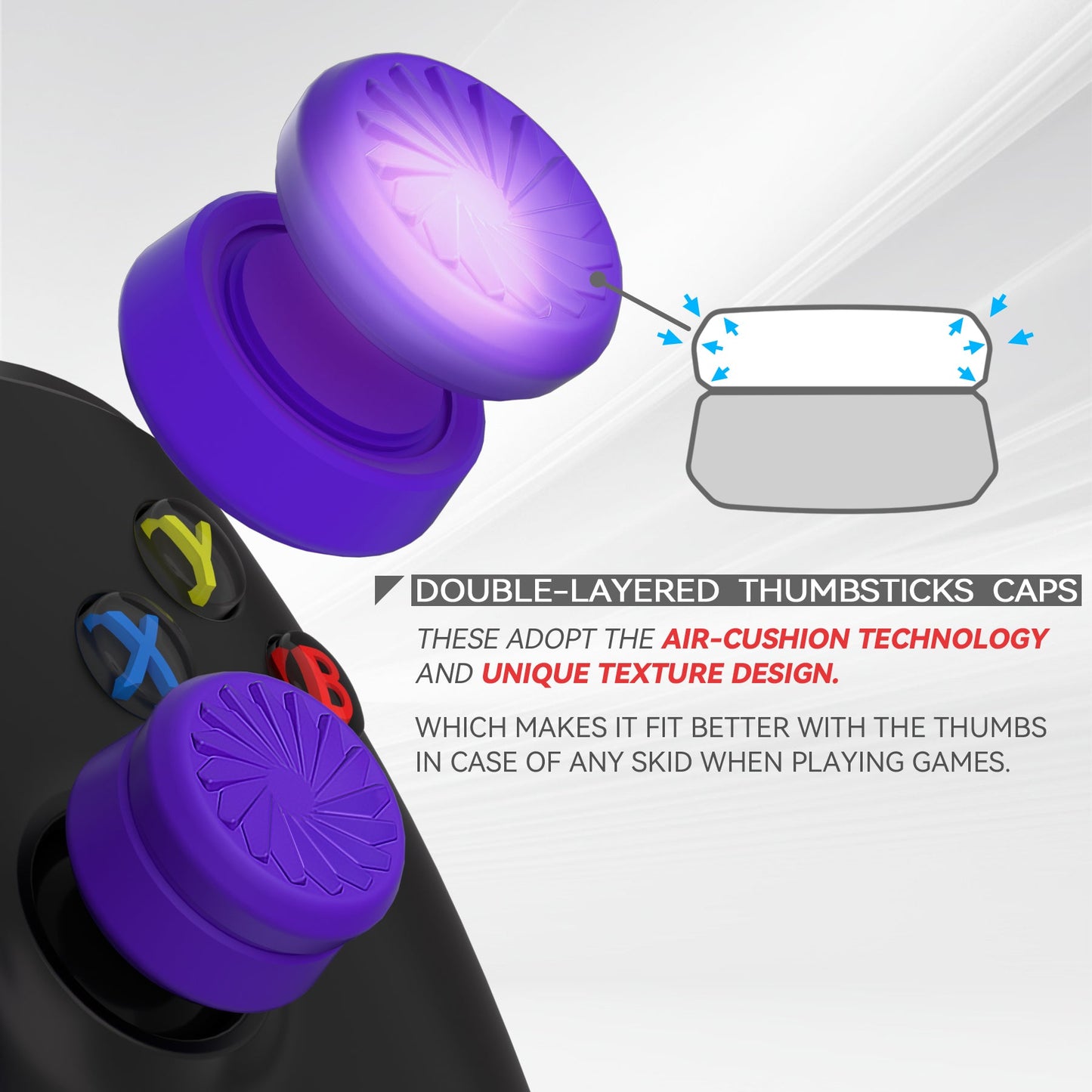 PlayVital 3 Height Turbine Thumbs Cushion Caps Thumb Grips for ps5, for ps4, Thumbstick Grip Cover for Xbox Core Wireless Controller, Thumb Grips for Xbox One, Elite Series 2, for Switch Pro - Purple - PJM3054 PlayVital