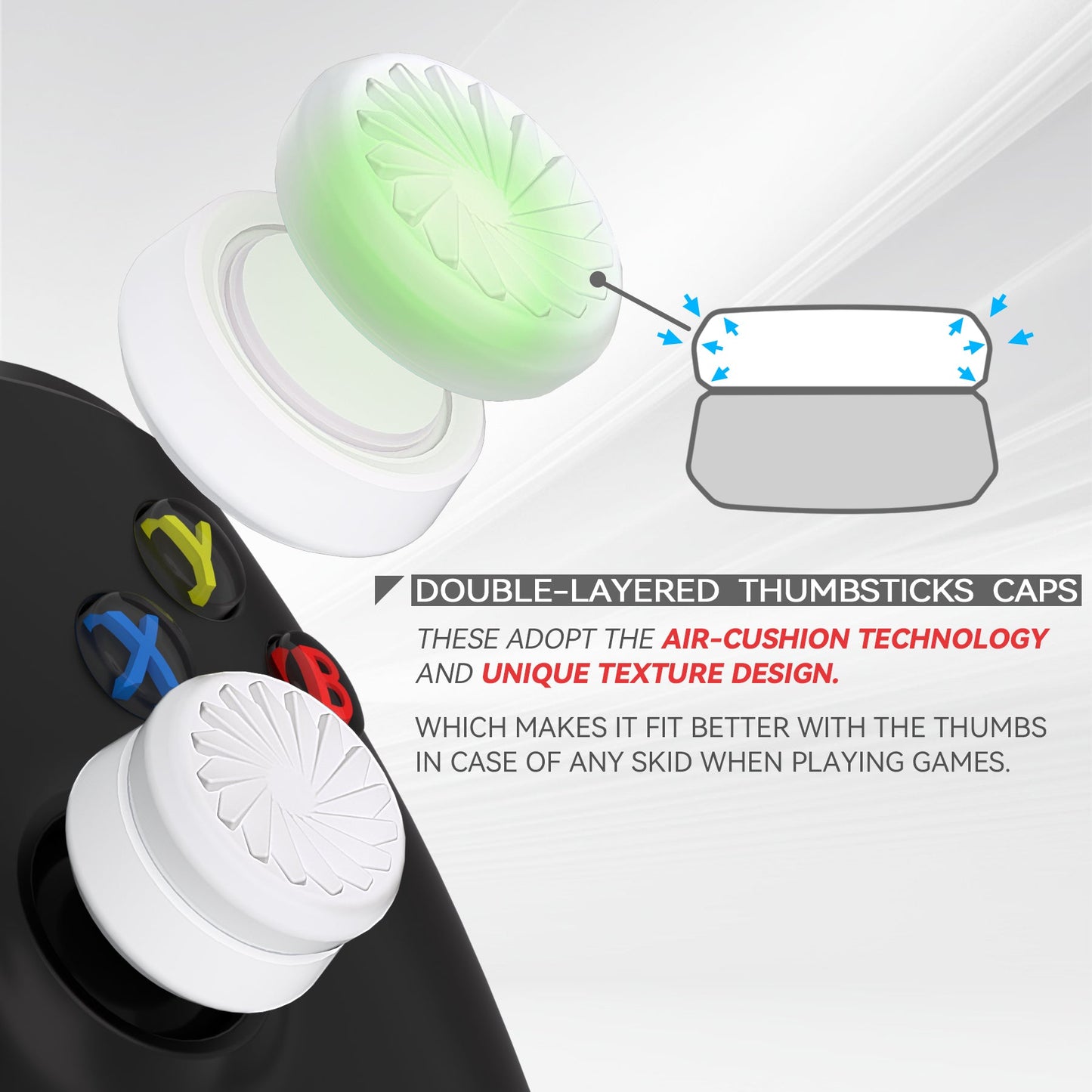 PlayVital 3 Height Turbine Thumbs Cushion Caps Thumb Grips for ps5, for ps4, Thumbstick Grip Cover for Xbox Core Wireless Controller, Thumb Grips for Xbox One, Elite Series 2, for Switch Pro - White - PJM3053 PlayVital