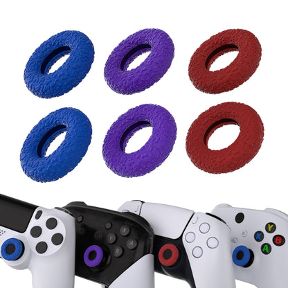 PlayVital 3 Pairs Silicone Thumbstick Rings for PS5 & PS4 & Xbox Series X/S & Xbox One/Elite Series 2 Core & Switch Pro Controller - Red & Blue & Purple - PFPJ145 PlayVital