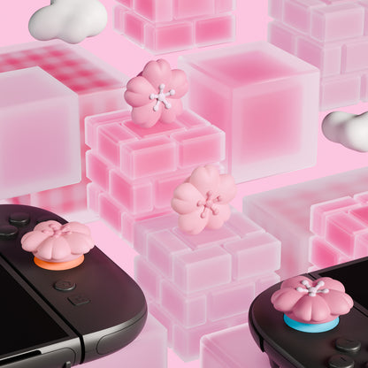 PlayVital Switch 2（2025年新モデル）対応 親指グリップキャップ 4個セット かわいいシリコン製スティックカバー Joycon用 耐久性ある 【淡い桜の花びら】