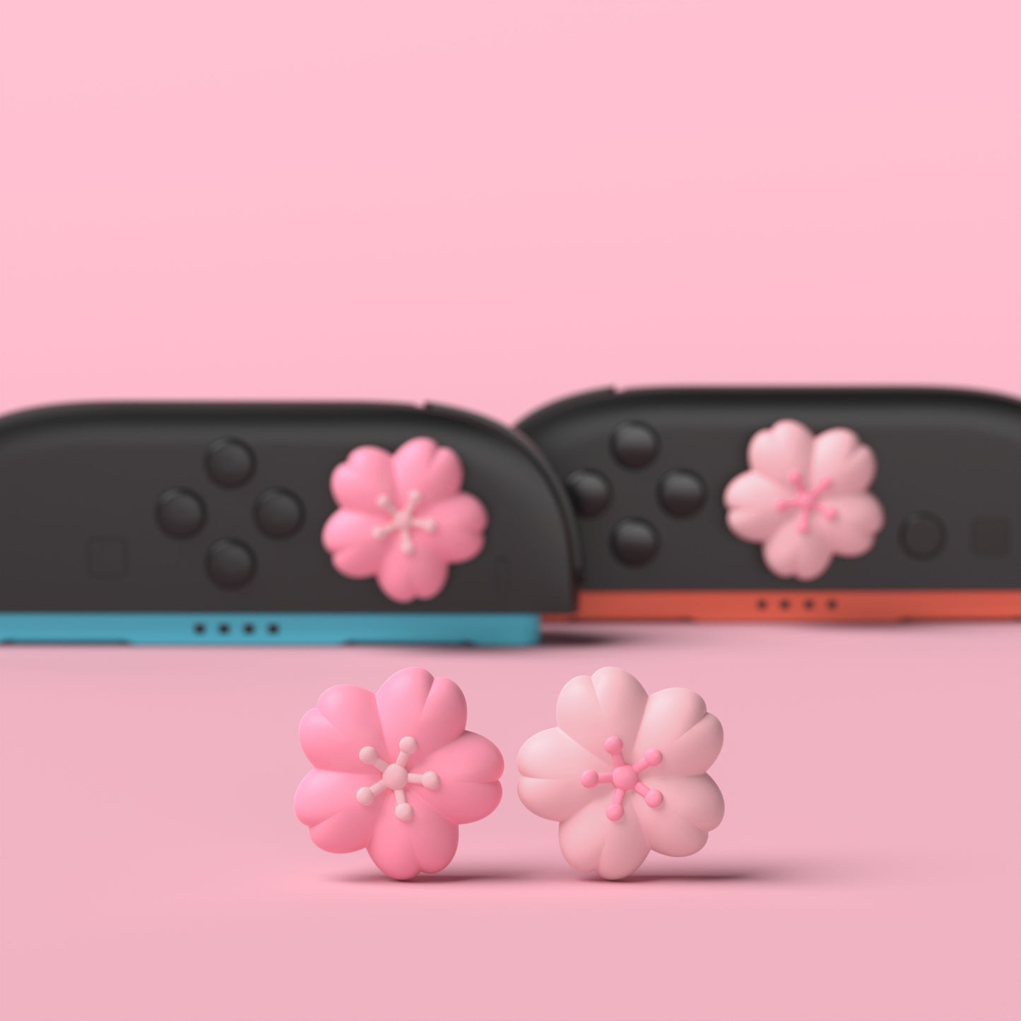 PlayVital Switch 2（2025年新モデル）対応 親指グリップキャップ 4個セット かわいいシリコン製スティックカバー Joycon用 耐久性ある 【桜ピンク花びら】