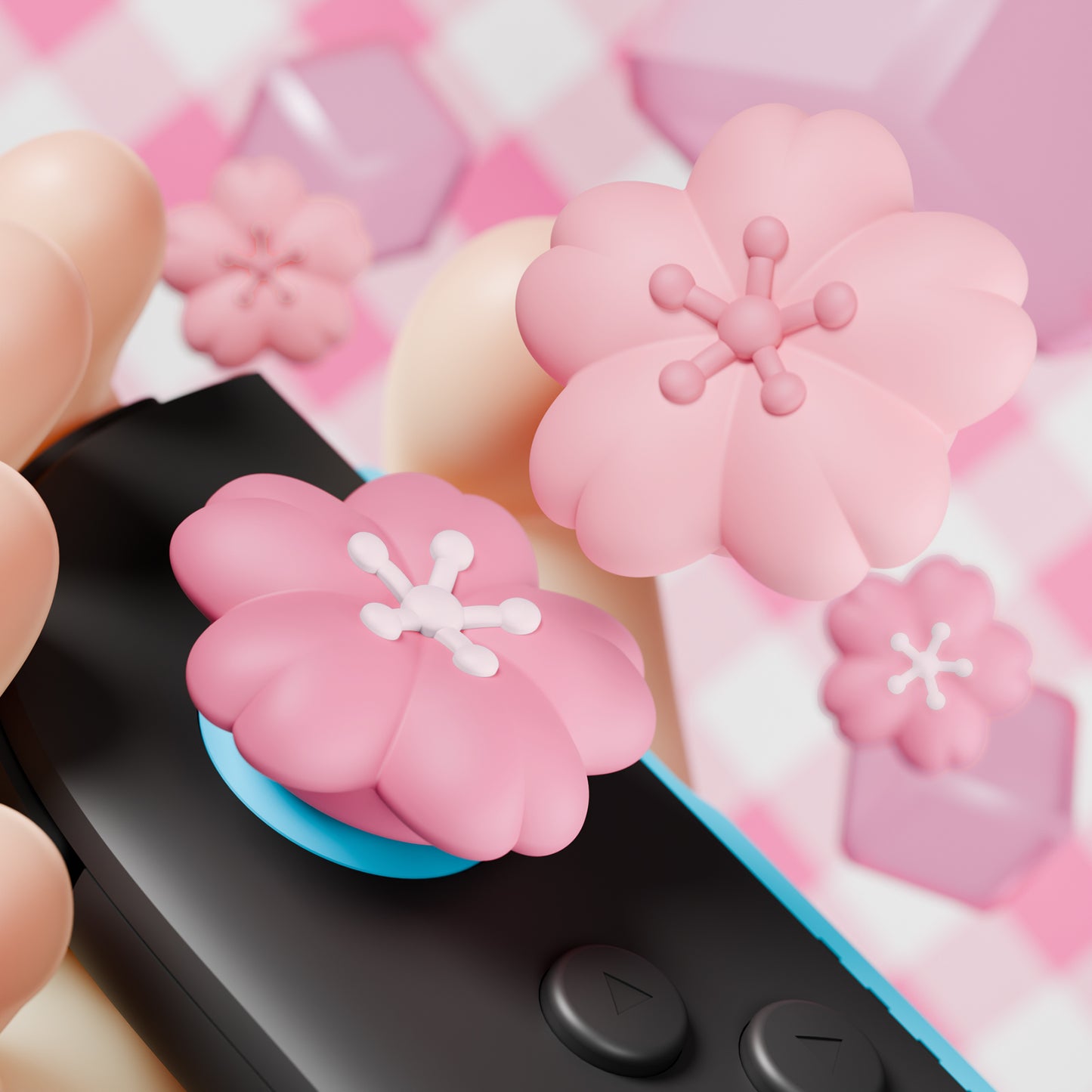 PlayVital Switch 2（2025年新モデル）対応 親指グリップキャップ 4個セット かわいいシリコン製スティックカバー Joycon用 耐久性ある 【淡い桜の花びら】