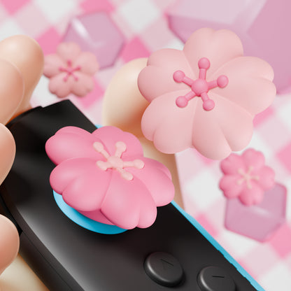 PlayVital Switch 2（2025年新モデル）対応 親指グリップキャップ 4個セット かわいいシリコン製スティックカバー Joycon用 耐久性ある 【桜ピンク花びら】