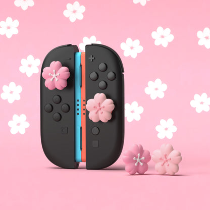 PlayVital Switch 2（2025年新モデル）対応 親指グリップキャップ 4個セット かわいいシリコン製スティックカバー Joycon用 耐久性ある 【淡い桜の花びら】