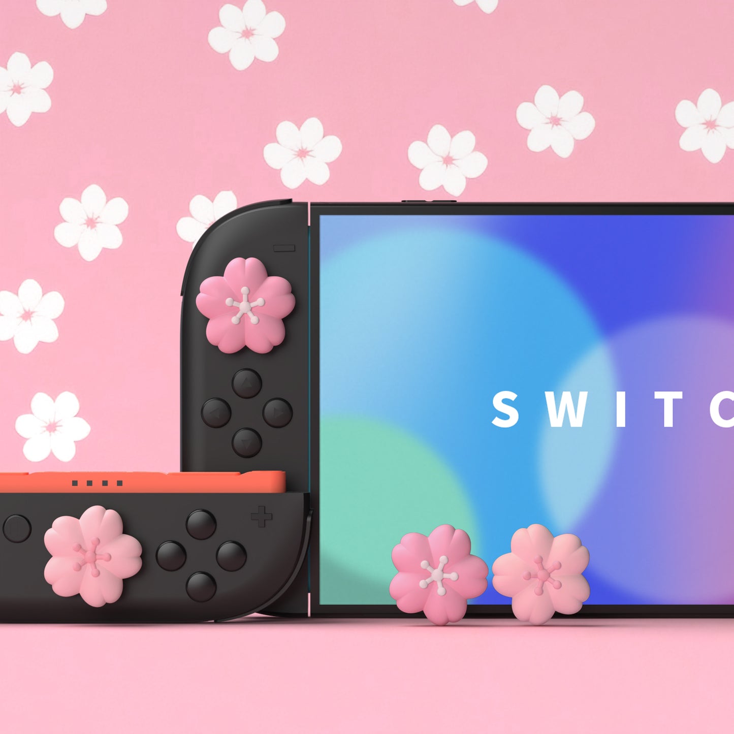 PlayVital Switch 2（2025年新モデル）対応 親指グリップキャップ 4個セット かわいいシリコン製スティックカバー Joycon用 耐久性ある 【淡い桜の花びら】