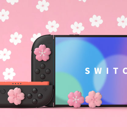 PlayVital Switch 2（2025年新モデル）対応 親指グリップキャップ 4個セット かわいいシリコン製スティックカバー Joycon用 耐久性ある 【淡い桜の花びら】