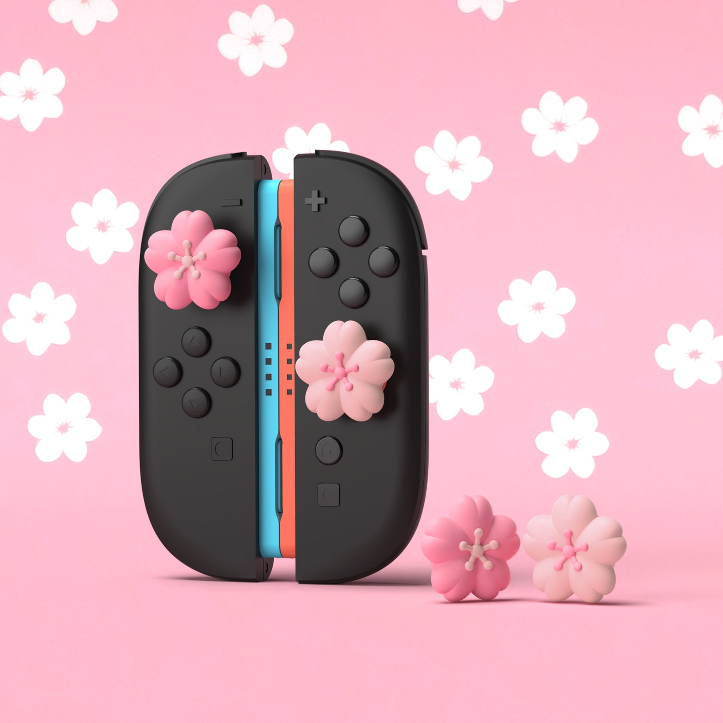 PlayVital Switch 2（2025年新モデル）対応 親指グリップキャップ 4個セット かわいいシリコン製スティックカバー Joycon用 耐久性ある 【桜ピンク花びら】