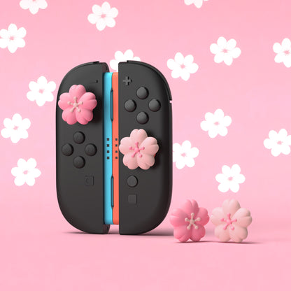 PlayVital Switch 2（2025年新モデル）対応 親指グリップキャップ 4個セット かわいいシリコン製スティックカバー Joycon用 耐久性ある 【桜ピンク花びら】