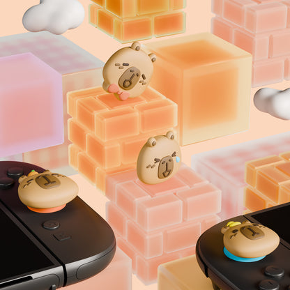 PlayVital Switch 2（2025年新モデル）対応 親指グリップキャップ 4個セット かわいいシリコン製スティックカバー Joycon用 耐久性ある 【カピバラ・ムード】