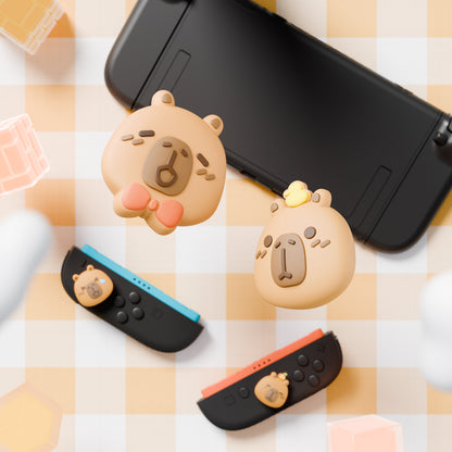 PlayVital Switch 2（2025年新モデル）対応 親指グリップキャップ 4個セット かわいいシリコン製スティックカバー Joycon用 耐久性ある 【カピバラ・ムード】