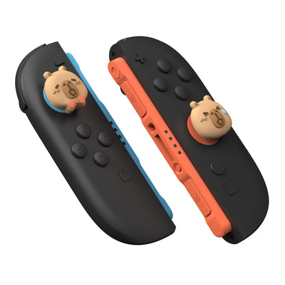 PlayVital Switch 2（2025年新モデル）対応 親指グリップキャップ 4個セット かわいいシリコン製スティックカバー Joycon用 耐久性ある 【カピバラ・ムード】