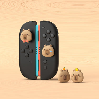 PlayVital Switch 2（2025年新モデル）対応 親指グリップキャップ 4個セット かわいいシリコン製スティックカバー Joycon用 耐久性ある 【カピバラ・ムード】