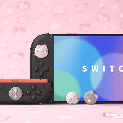 PlayVital Switch 2（2025年新モデル）対応 親指グリップキャップ 4個セット かわいいシリコン製スティックカバー Joycon用 耐久性ある 【チーズねずみ＆ひょっこりねずみ】