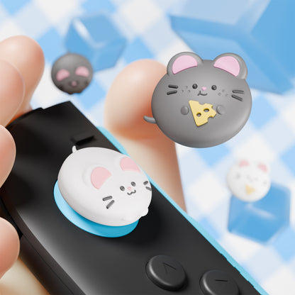 PlayVital Switch 2（2025年新モデル）対応 親指グリップキャップ 4個セット かわいいシリコン製スティックカバー Joycon用 耐久性ある 【チーズねずみ＆ひょっこりねずみ】