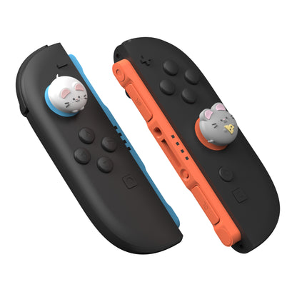 PlayVital Switch 2（2025年新モデル）対応 親指グリップキャップ 4個セット かわいいシリコン製スティックカバー Joycon用 耐久性ある 【チーズねずみ＆ひょっこりねずみ】