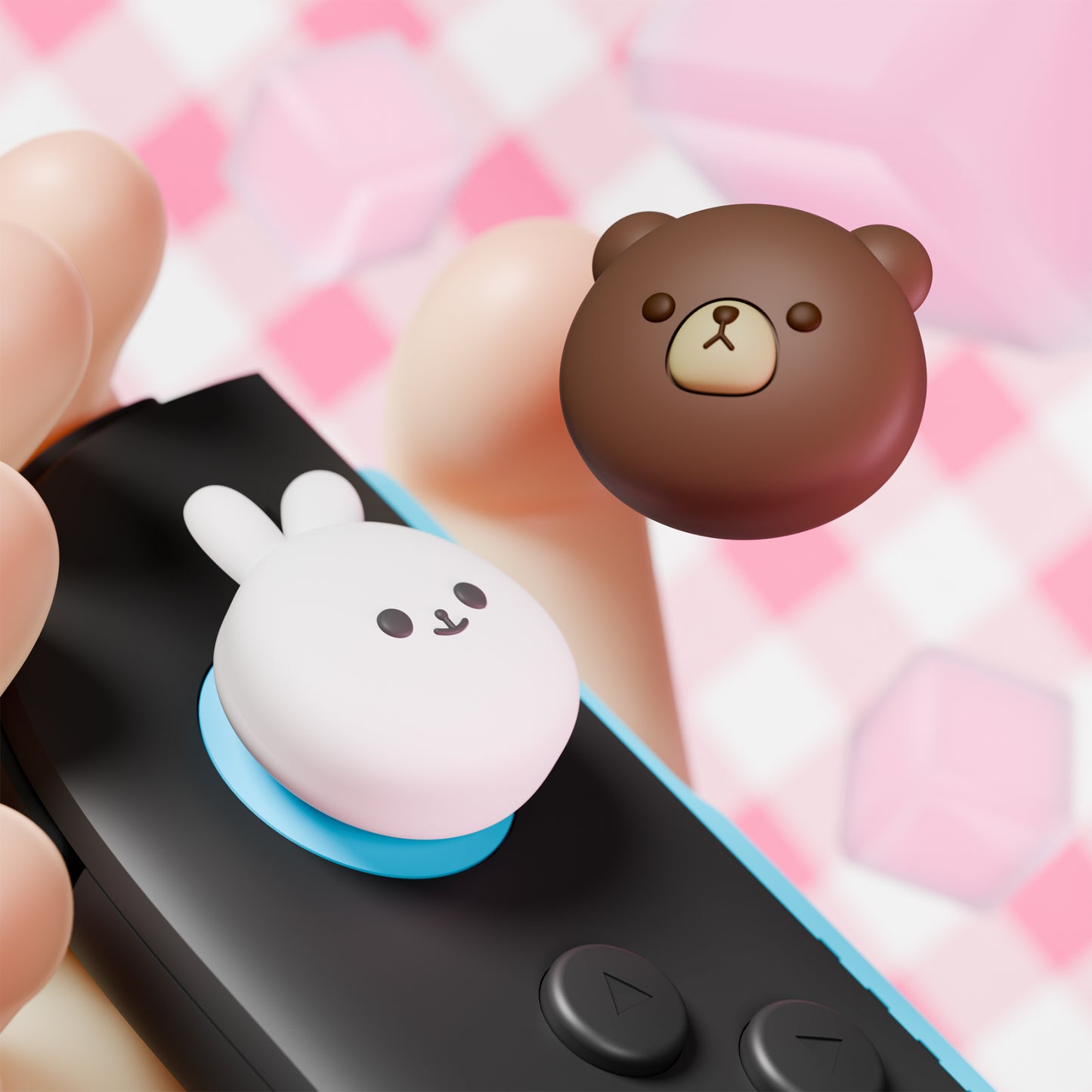 PlayVital Switch 2（2025年新モデル）対応 親指グリップキャップ 4個セット かわいいシリコン製スティックカバー Joycon用 耐久性ある 【チャビーベア＆スマイリーバニー】