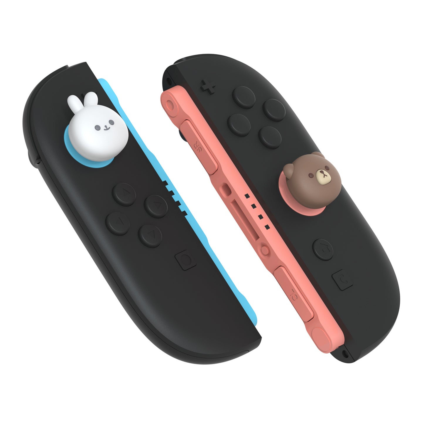 PlayVital Switch 2（2025年新モデル）対応 親指グリップキャップ 4個セット かわいいシリコン製スティックカバー Joycon用 耐久性ある 【チャビーベア＆スマイリーバニー】