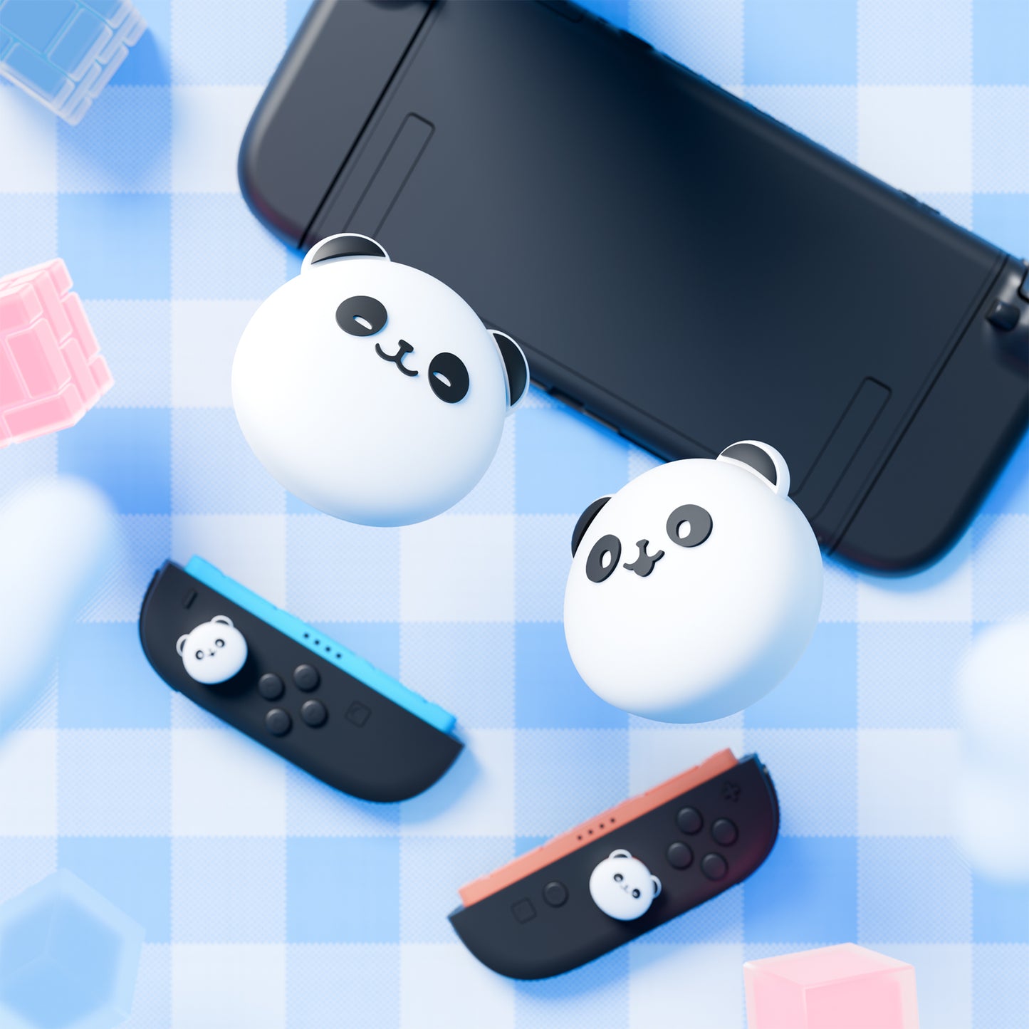 PlayVital Switch 2（2025年新モデル）対応 親指グリップキャップ 4個セット かわいいシリコン製スティックカバー Joycon用 耐久性ある 【パンダちゃん】