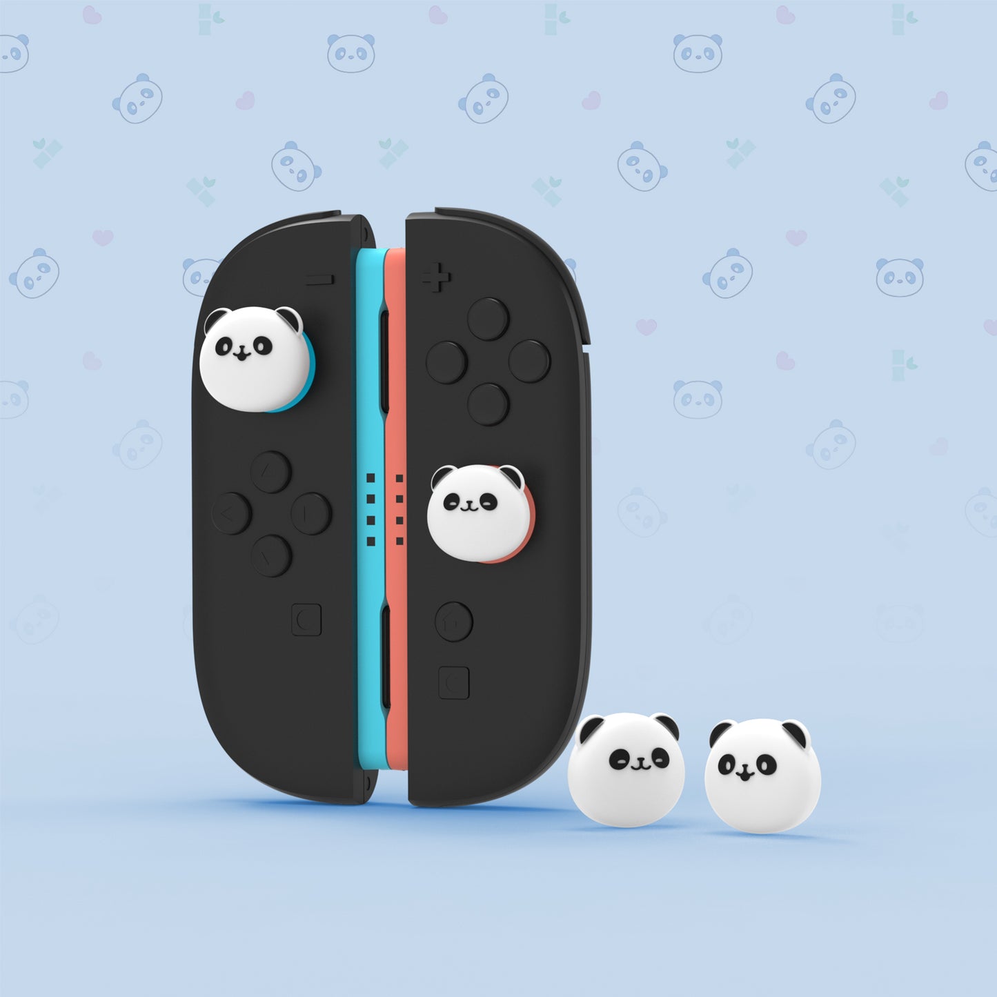 PlayVital Switch 2（2025年新モデル）対応 親指グリップキャップ 4個セット かわいいシリコン製スティックカバー Joycon用 耐久性ある 【パンダちゃん】