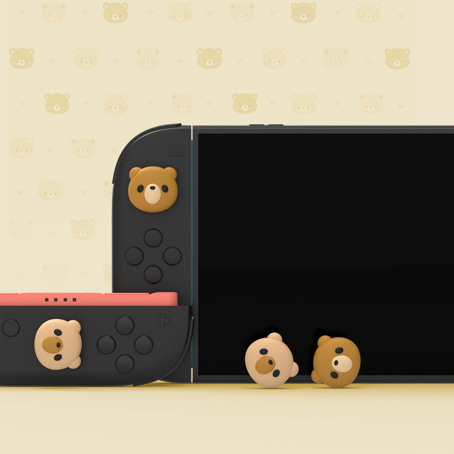 PlayVital Switch 2（2025年新モデル）対応 親指グリップキャップ 4個セット  かわいいシリコン製スティックカバー Joycon用 耐久性ある 【コージーベア】