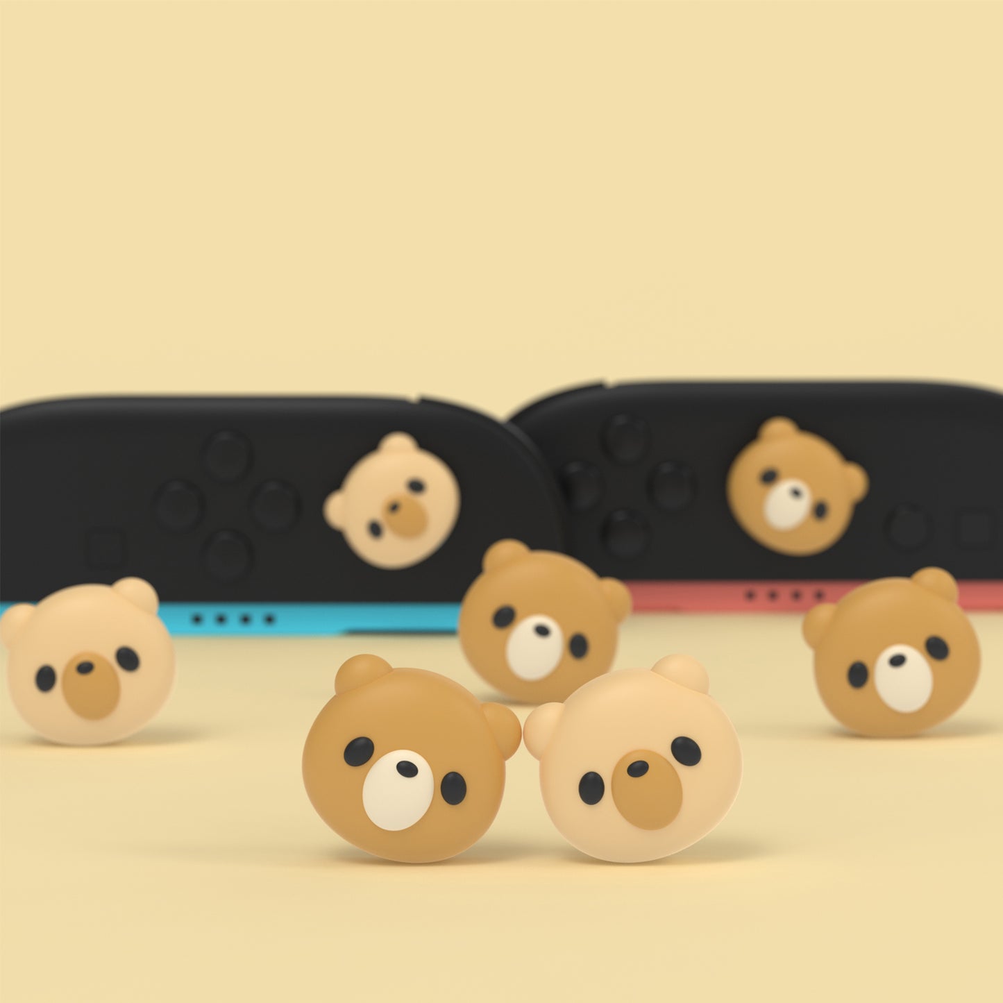 PlayVital Switch 2（2025年新モデル）対応 親指グリップキャップ 4個セット  かわいいシリコン製スティックカバー Joycon用 耐久性ある 【コージーベア】