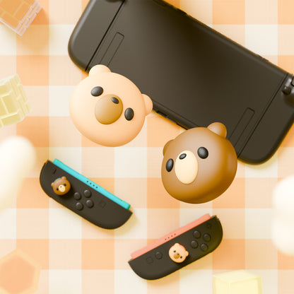 PlayVital Switch 2（2025年新モデル）対応 親指グリップキャップ 4個セット  かわいいシリコン製スティックカバー Joycon用 耐久性ある 【コージーベア】