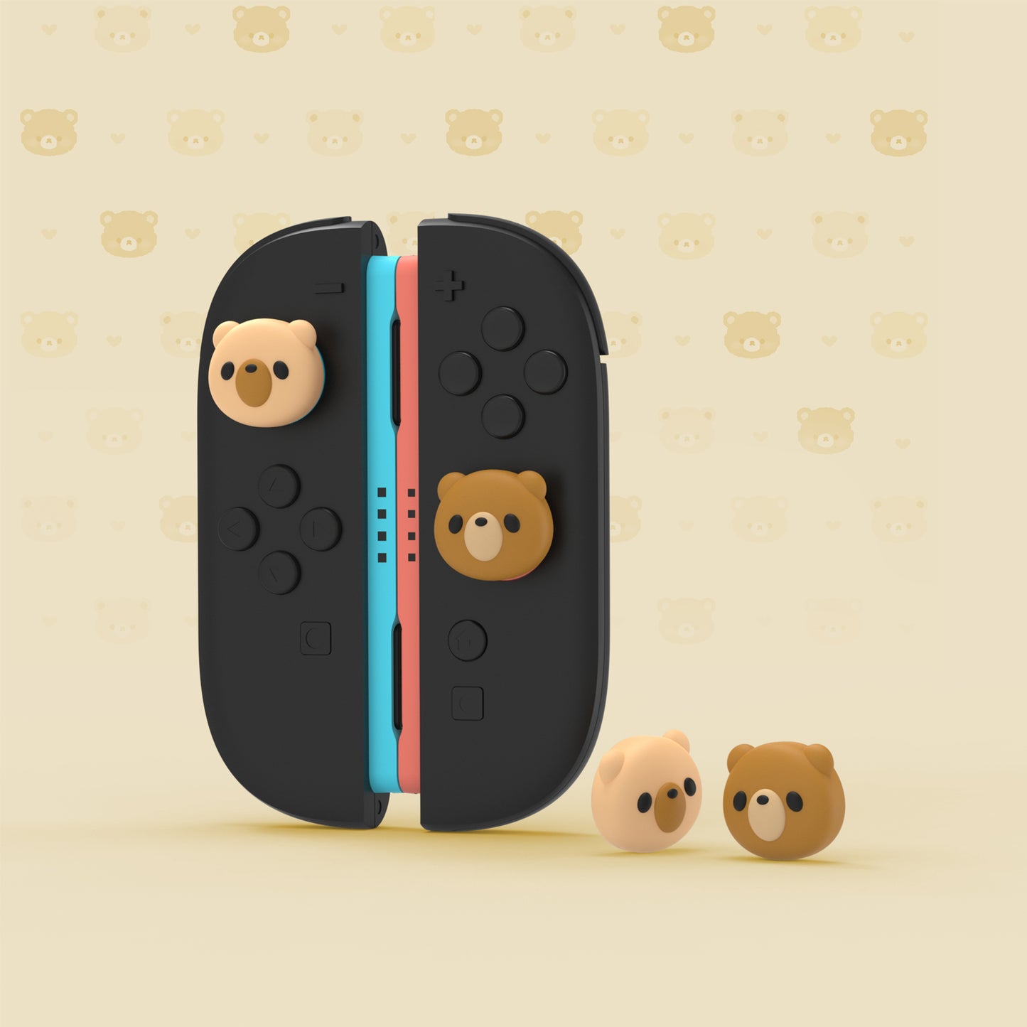 PlayVital Switch 2（2025年新モデル）対応 親指グリップキャップ 4個セット  かわいいシリコン製スティックカバー Joycon用 耐久性ある 【コージーベア】