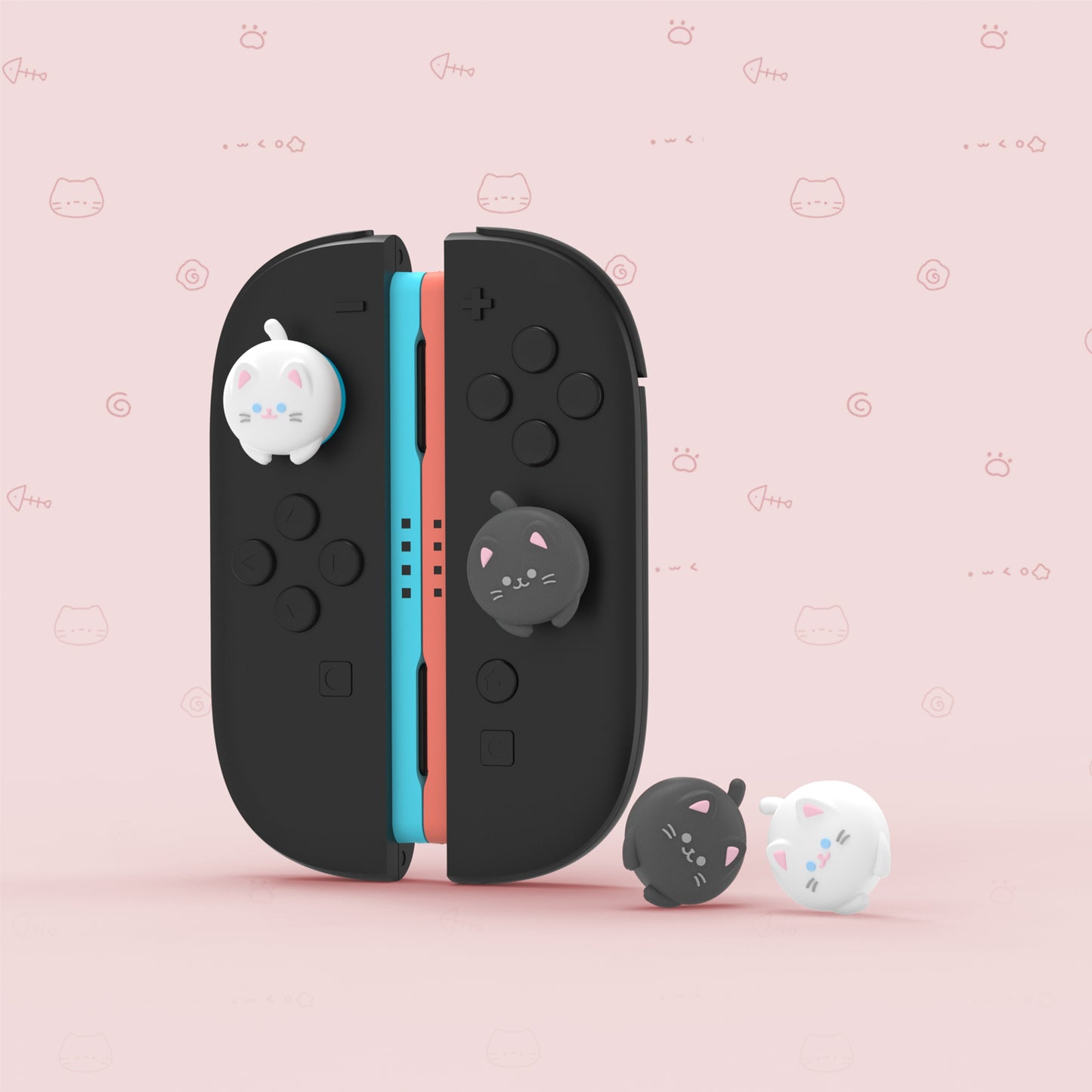 PlayVital Switch 2（2025年新モデル）対応 親指グリップキャップ 4個セット  かわいいシリコン製スティックカバー Joycon用 耐久性ある 【キューティーキティ】