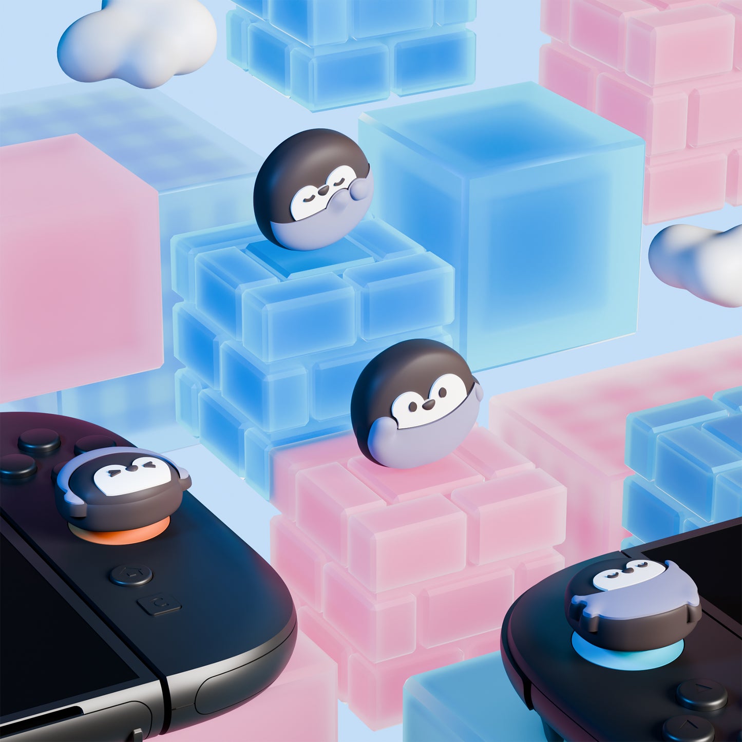 PlayVital Switch 2（2025年新モデル）対応 親指グリップキャップ 4個セット かわいいシリコン製スティックカバー Joycon用 耐久性ある 【ペンギンちゃん】