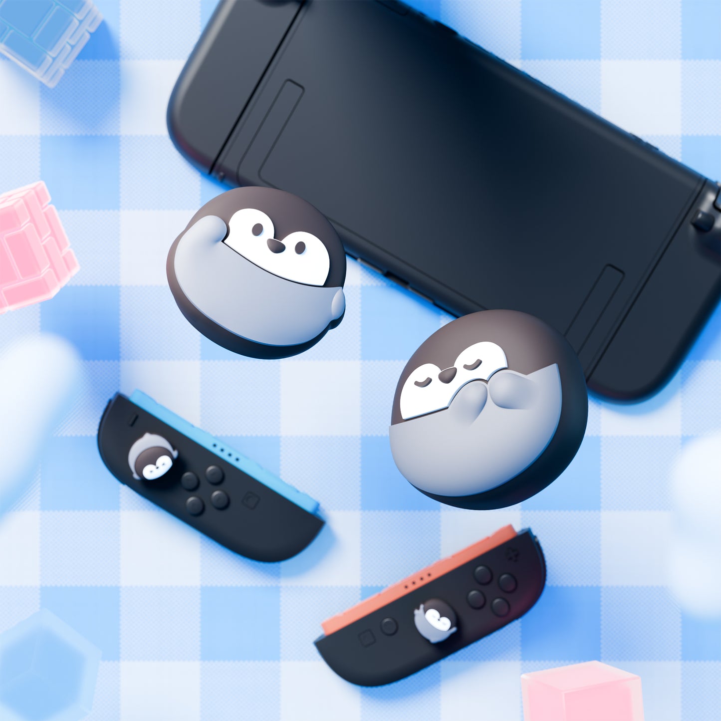 PlayVital Switch 2（2025年新モデル）対応 親指グリップキャップ 4個セット かわいいシリコン製スティックカバー Joycon用 耐久性ある 【ペンギンちゃん】