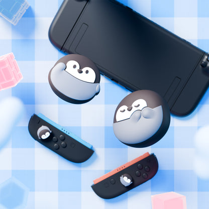PlayVital Switch 2（2025年新モデル）対応 親指グリップキャップ 4個セット かわいいシリコン製スティックカバー Joycon用 耐久性ある 【ペンギンちゃん】