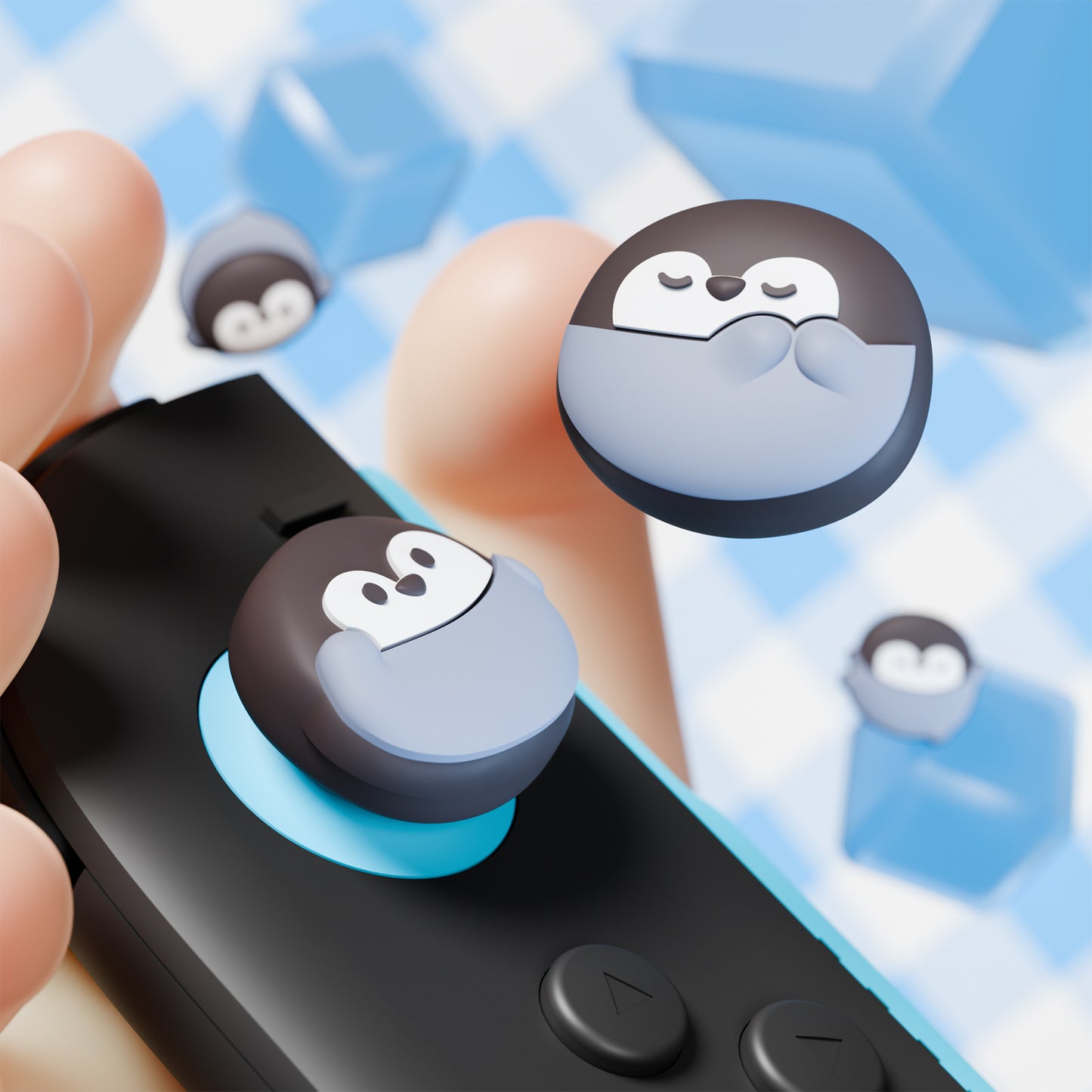PlayVital Switch 2（2025年新モデル）対応 親指グリップキャップ 4個セット かわいいシリコン製スティックカバー Joycon用 耐久性ある 【ペンギンちゃん】