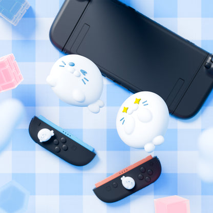 PlayVital Switch 2（2025年新モデル）対応 親指グリップキャップ 4個セット かわいいシリコン製スティックカバー Joycon用 耐久性ある 【キューティーアザラシ隊】