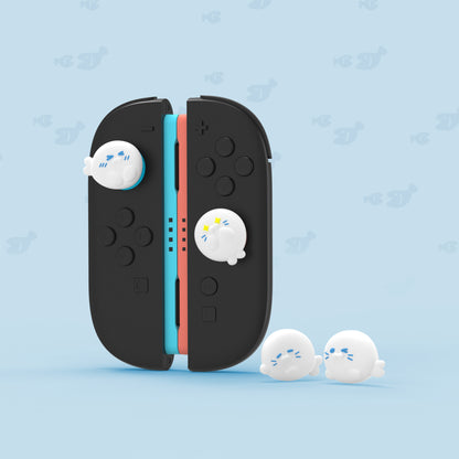 PlayVital Switch 2（2025年新モデル）対応 親指グリップキャップ 4個セット かわいいシリコン製スティックカバー Joycon用 耐久性ある 【キューティーアザラシ隊】