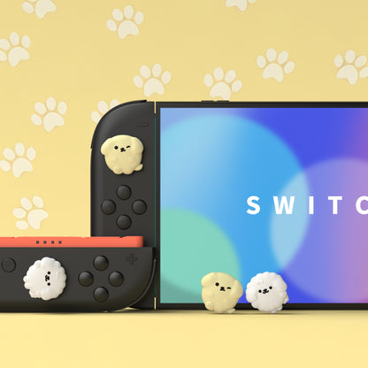 PlayVital Switch 2（2025年新モデル）対応 親指グリップキャップ 4個セット かわいいシリコン製スティックカバー Joycon用 耐久性ある 【ふわふわウィンク子犬】