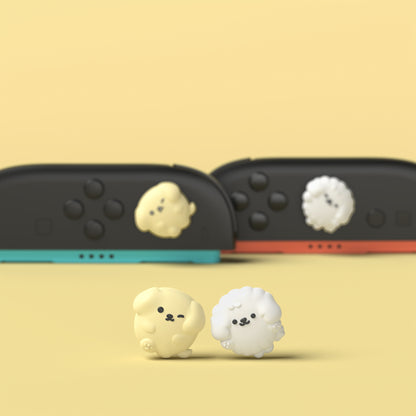 PlayVital Switch 2（2025年新モデル）対応 親指グリップキャップ 4個セット かわいいシリコン製スティックカバー Joycon用 耐久性ある 【ふわふわウィンク子犬】