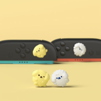 PlayVital Switch 2（2025年新モデル）対応 親指グリップキャップ 4個セット かわいいシリコン製スティックカバー Joycon用 耐久性ある 【ふわふわ＆ウィンクパピー】