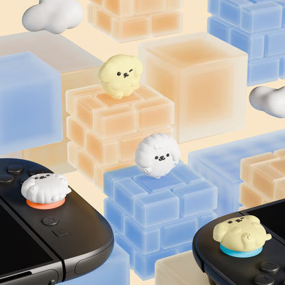 PlayVital Switch 2（2025年新モデル）対応 親指グリップキャップ 4個セット かわいいシリコン製スティックカバー Joycon用 耐久性ある 【ふわふわウィンク子犬】