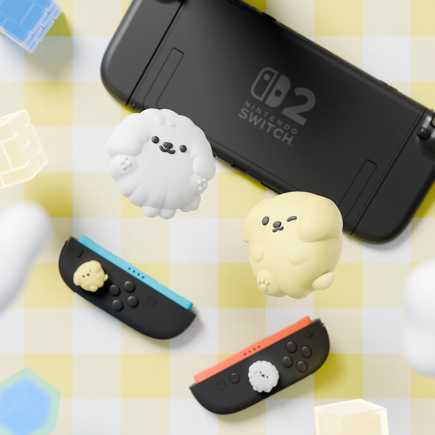 PlayVital Switch 2（2025年新モデル）対応 親指グリップキャップ 4個セット かわいいシリコン製スティックカバー Joycon用 耐久性ある 【ふわふわウィンク子犬】