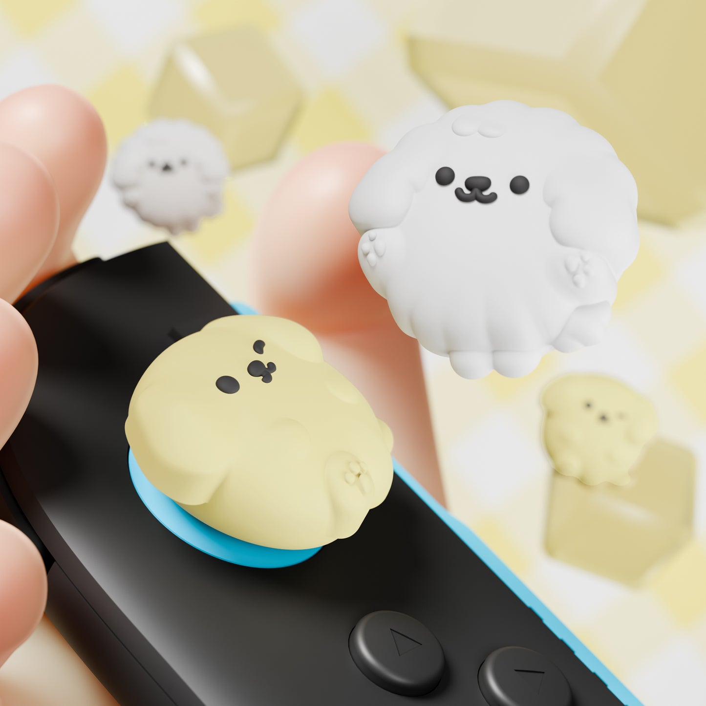 PlayVital Switch 2（2025年新モデル）対応 親指グリップキャップ 4個セット かわいいシリコン製スティックカバー Joycon用 耐久性ある 【ふわふわウィンク子犬】